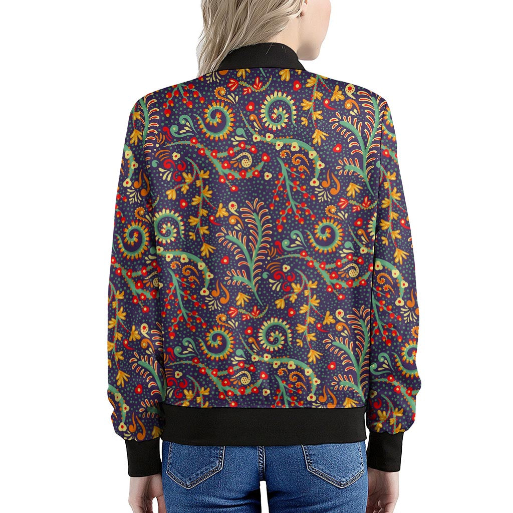 Mandala Floral Bohemian Pattern Print Women's Bomber Jacket
