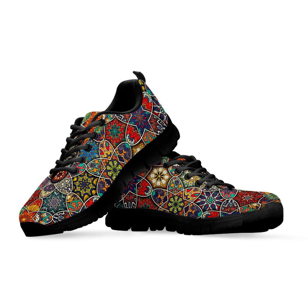 Mandala Star Bohemian Pattern Print Black Running Shoes