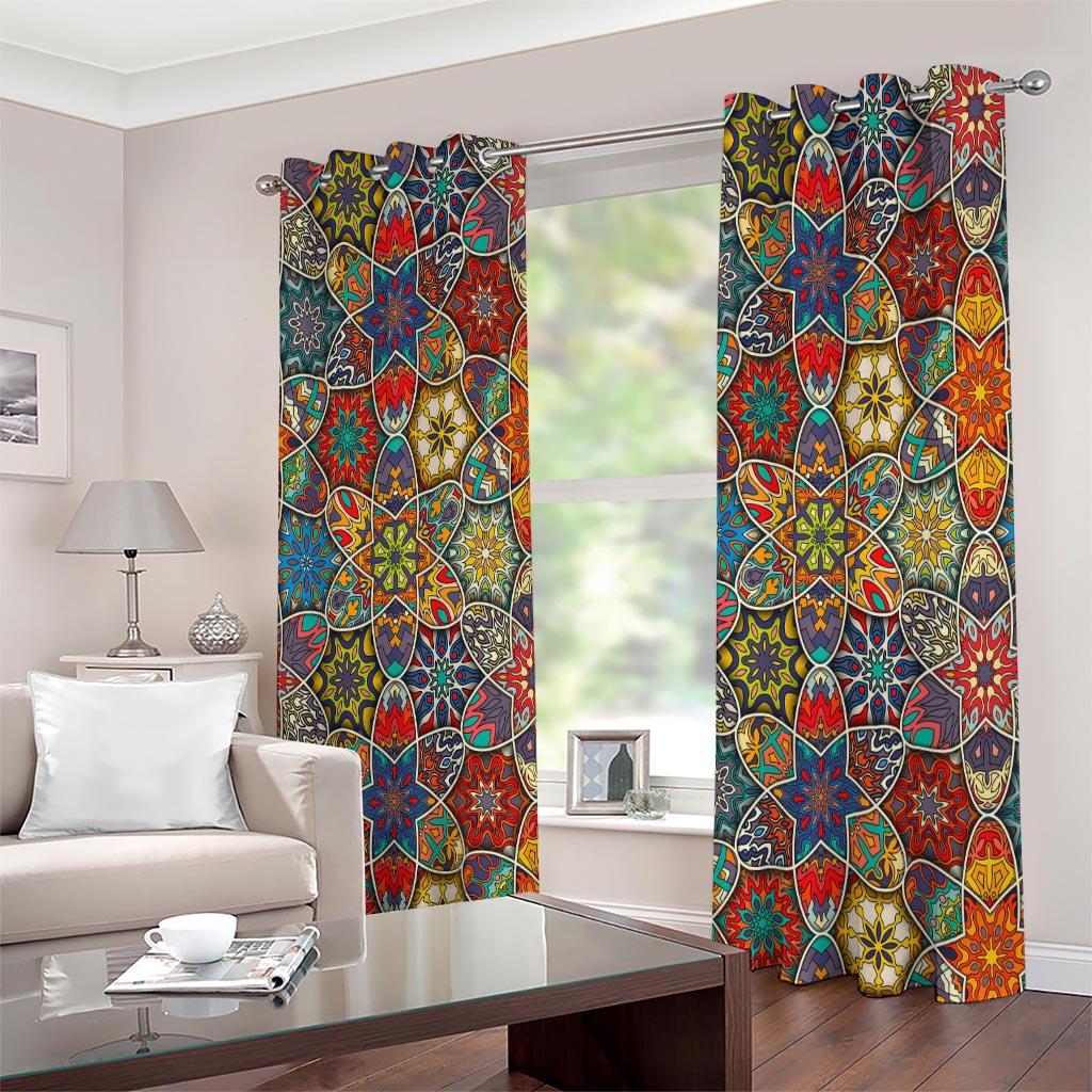 Mandala Star Bohemian Pattern Print Extra Wide Grommet Curtains