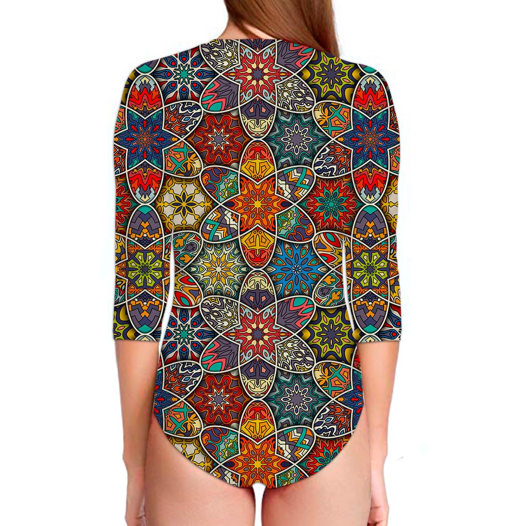 Mandala Star Bohemian Pattern Print Long Sleeve Swimsuit