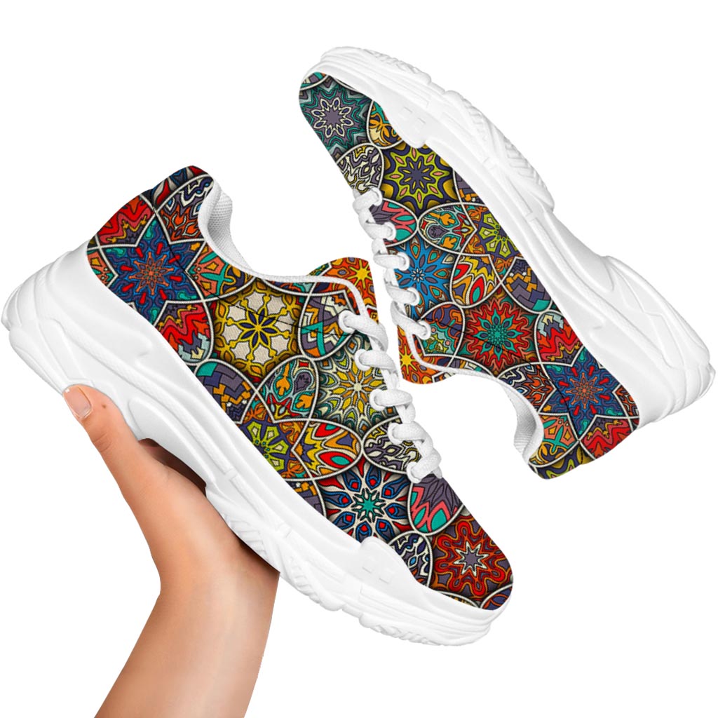Mandala Star Bohemian Pattern Print White Chunky Shoes