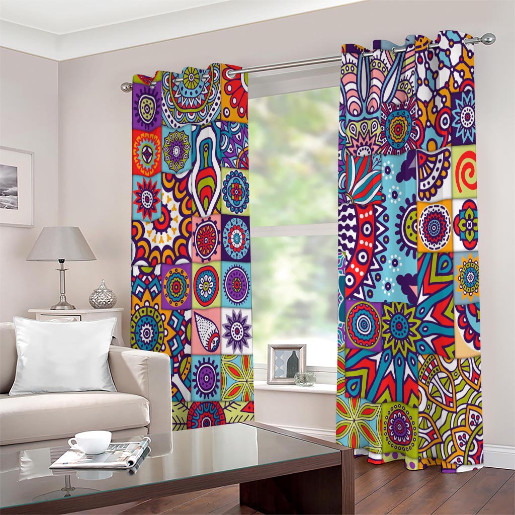 Mandala Tile Bohemian Pattern Print Extra Wide Grommet Curtains