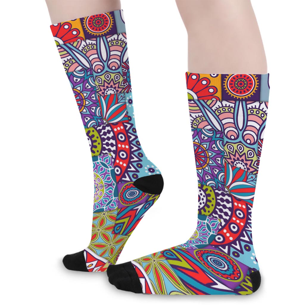 Mandala Tile Bohemian Pattern Print Long Socks