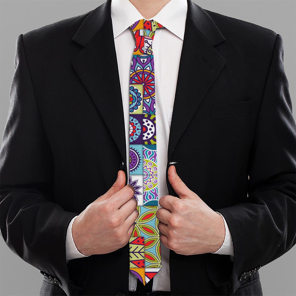 Mandala Tile Bohemian Pattern Print Necktie
