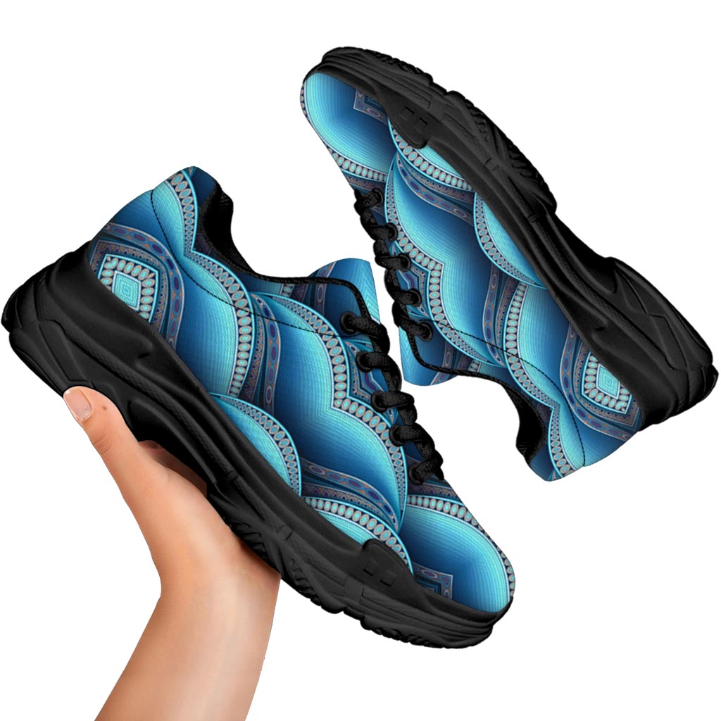 Mandala Waves Bohemian Pattern Print Black Chunky Shoes