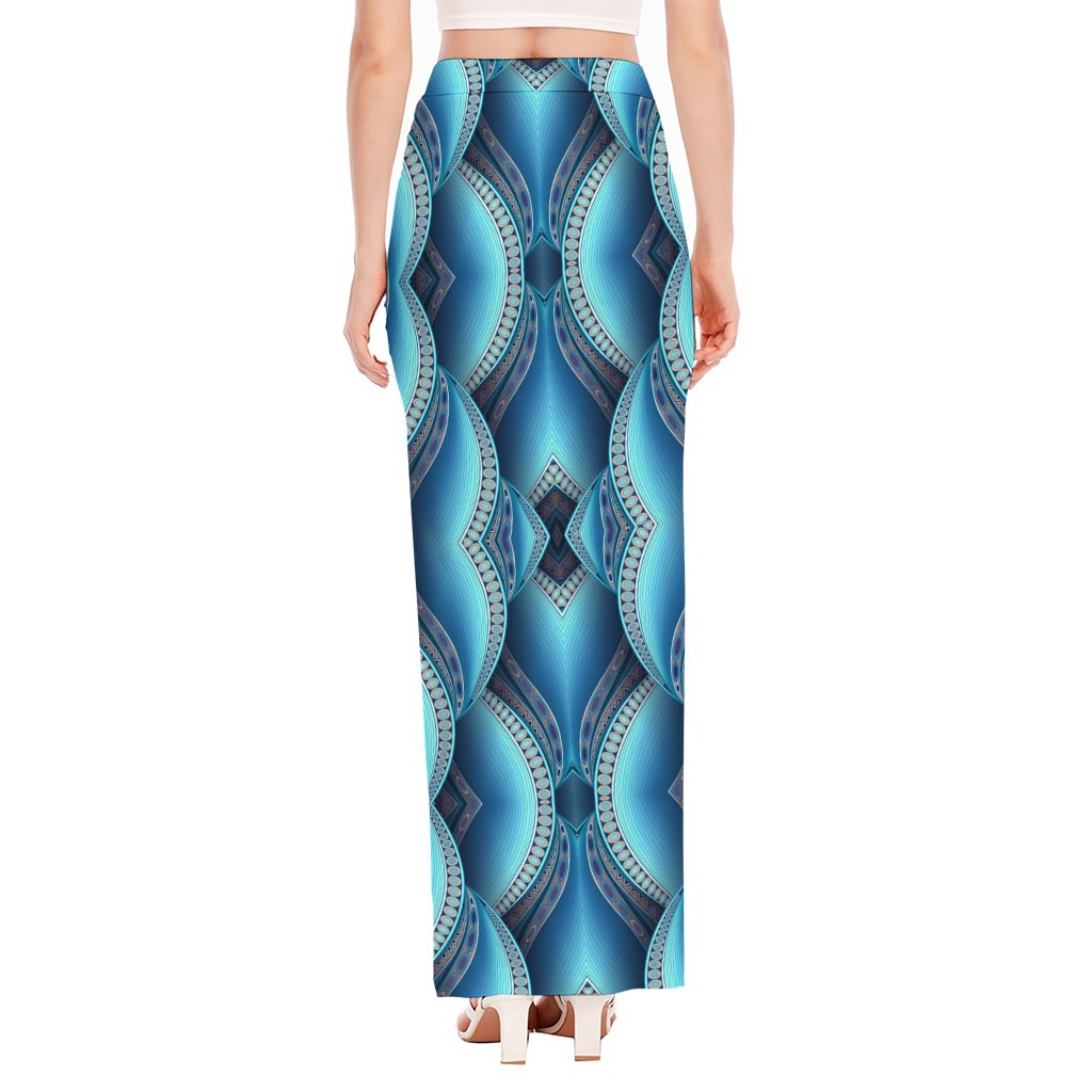Mandala Waves Bohemian Pattern Print High Slit Maxi Skirt