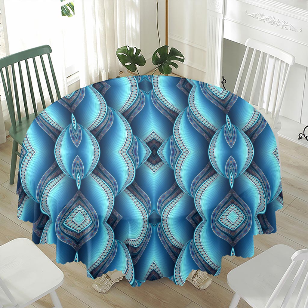Mandala Waves Bohemian Pattern Print Waterproof Round Tablecloth
