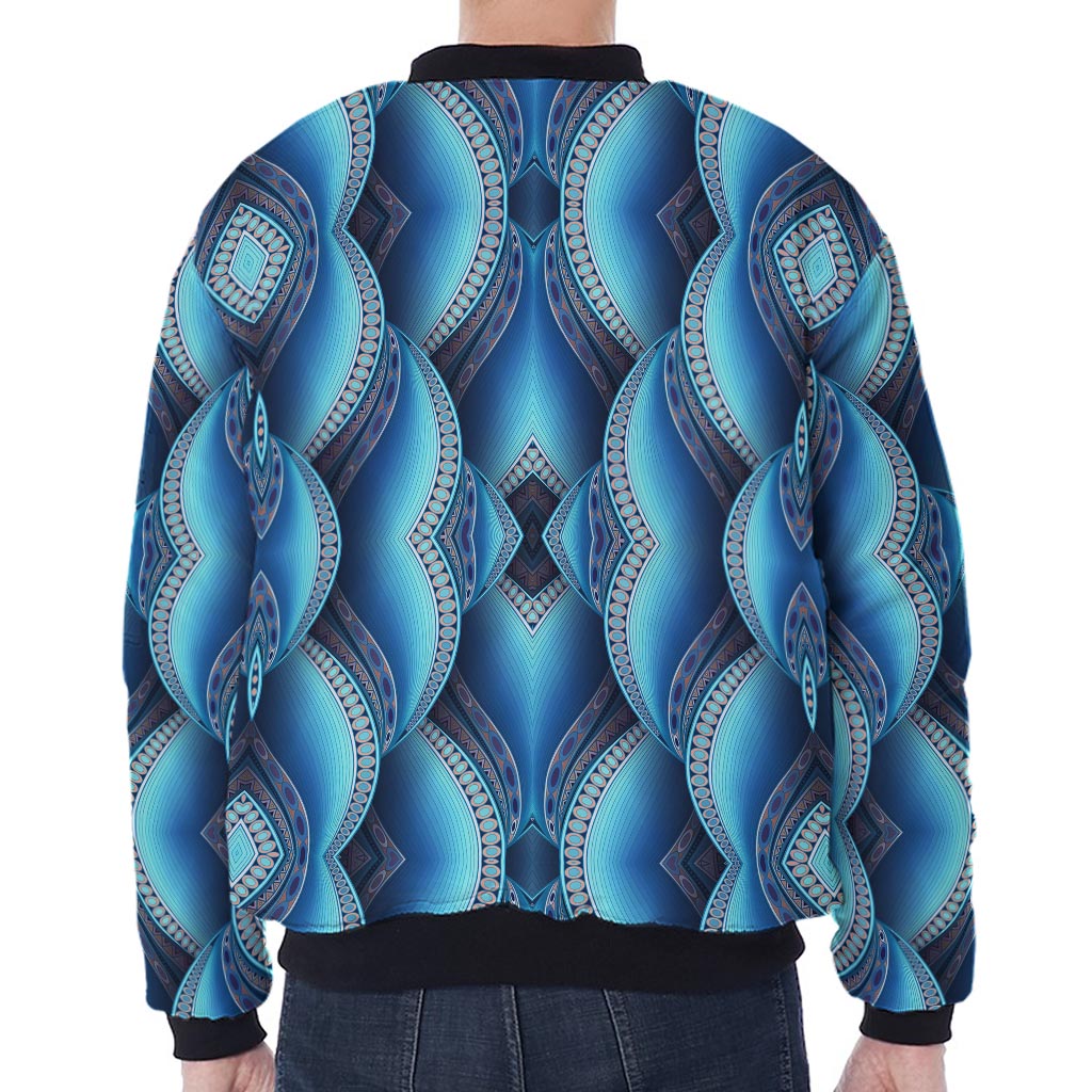 Mandala Waves Bohemian Pattern Print Zip Sleeve Bomber Jacket