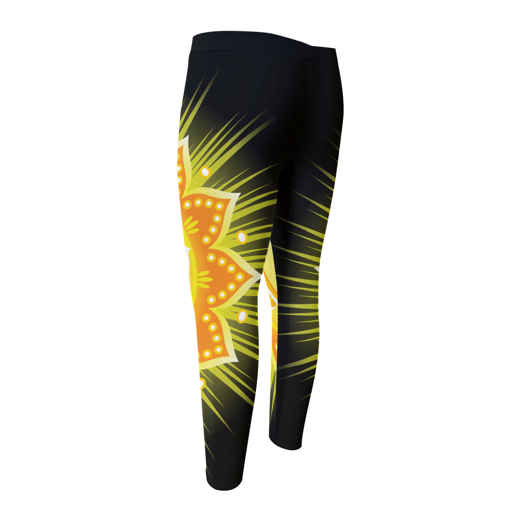 Manipura Chakra Mandala Print Men's Compression Pants