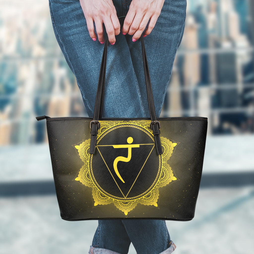 Manipura Chakra Symbol Print Leather Tote Bag