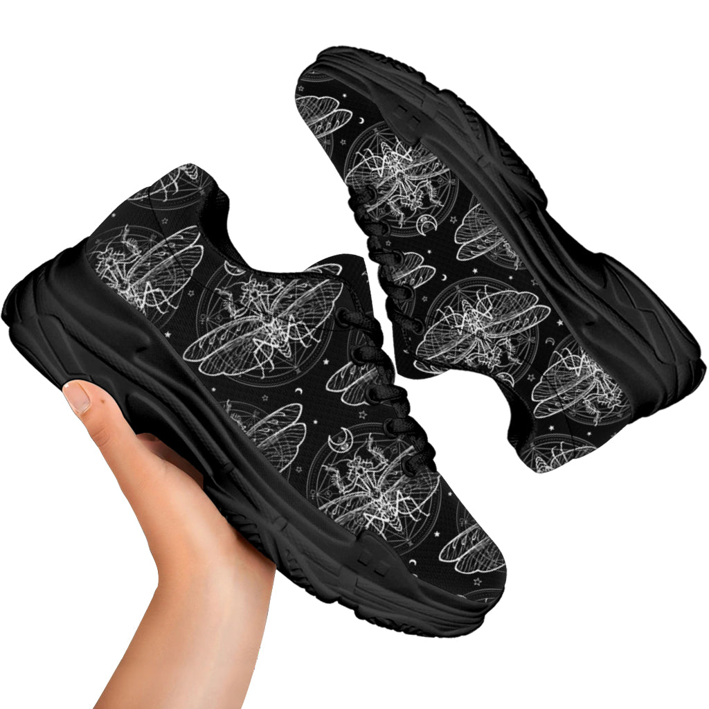 Mantis Spirit Animal Pattern Print Black Chunky Shoes