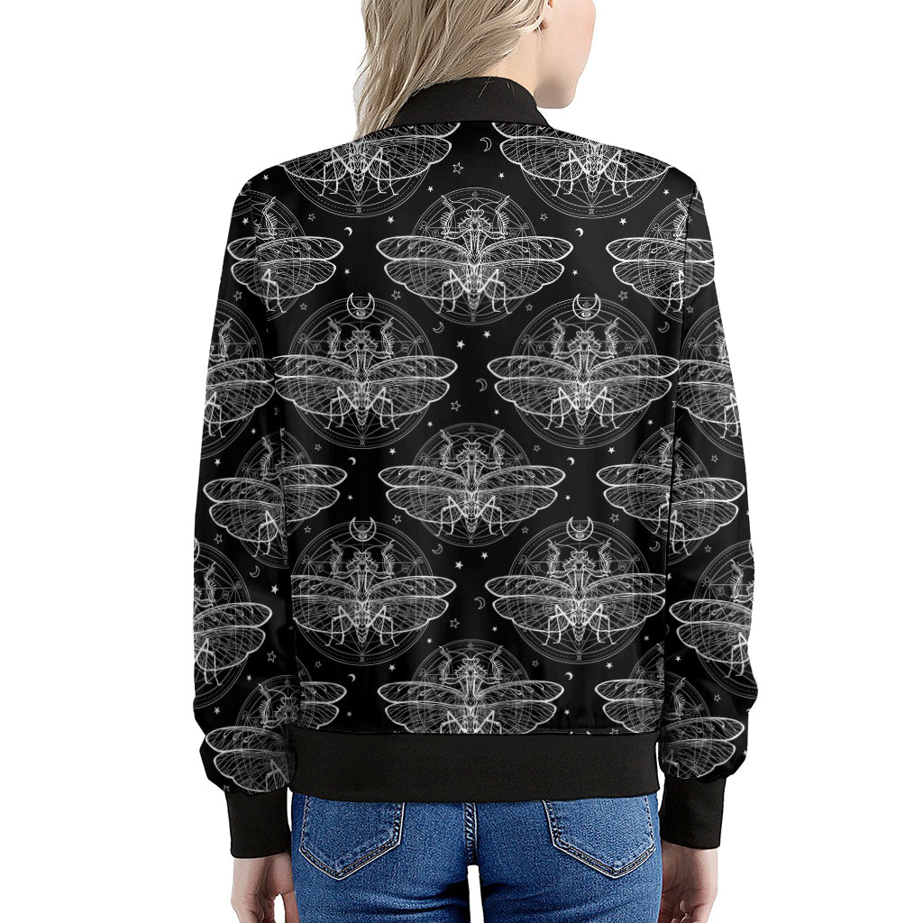 Mantis Spirit Animal Pattern Print Women's Bomber Jacket