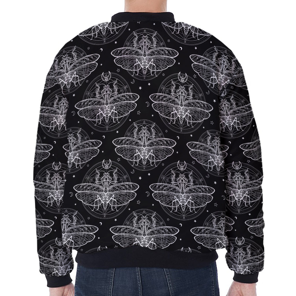 Mantis Spirit Animal Pattern Print Zip Sleeve Bomber Jacket