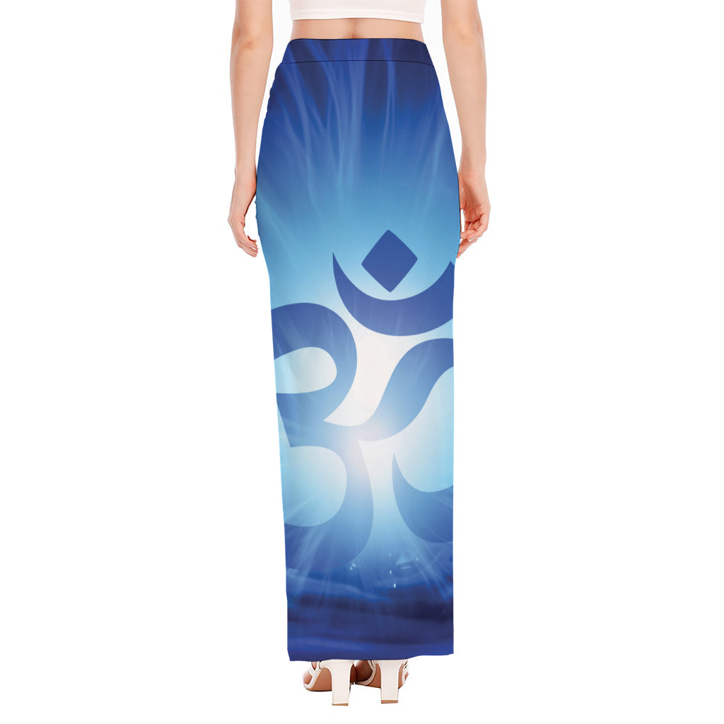 Mantra Om Print High Slit Maxi Skirt