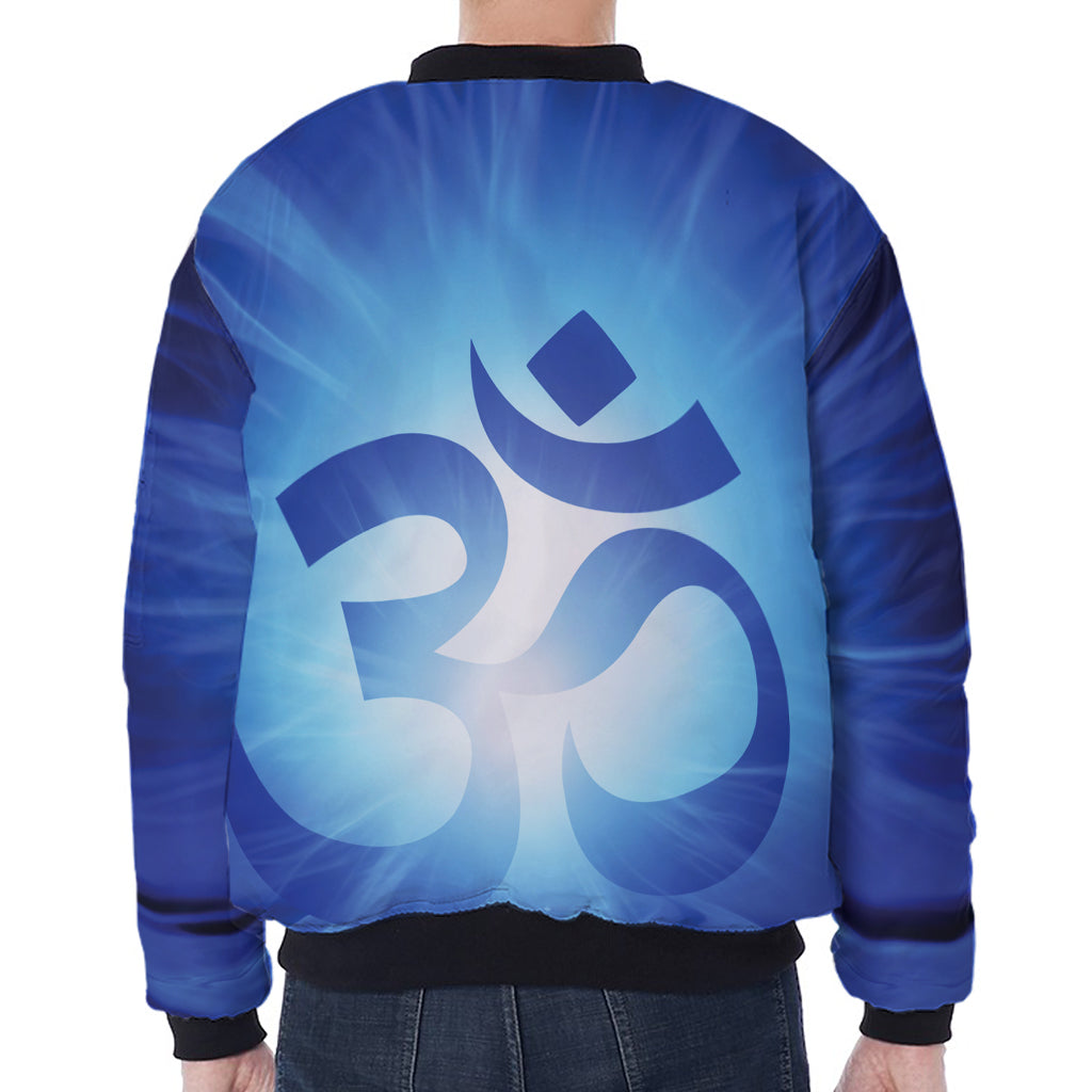 Mantra Om Print Zip Sleeve Bomber Jacket