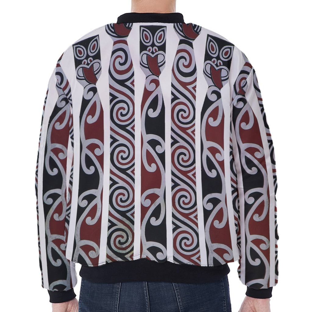 Maori Fence Print Zip Sleeve Bomber Jacket