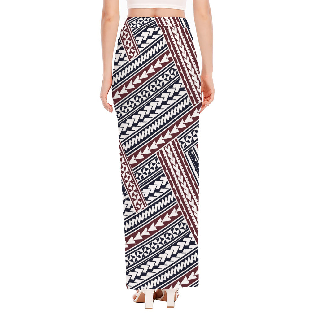 Maori Tribal Pattern Print High Slit Maxi Skirt