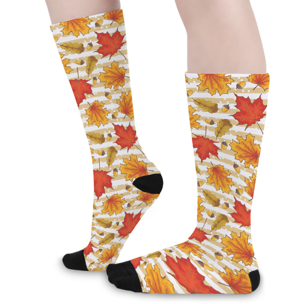 Maple And Oak Pattern Print Long Socks