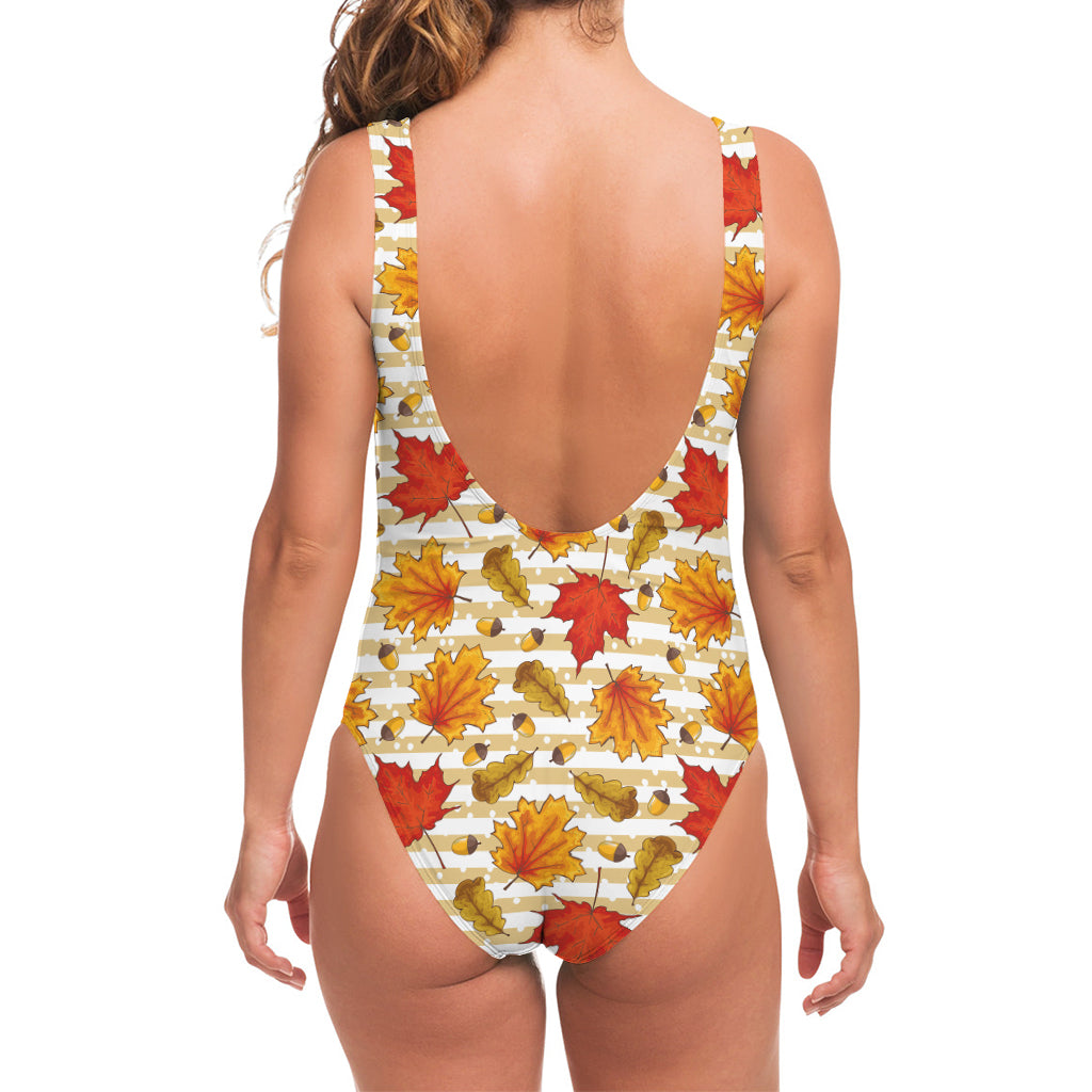 Maple And Oak Pattern Print One Piece Swimsuit