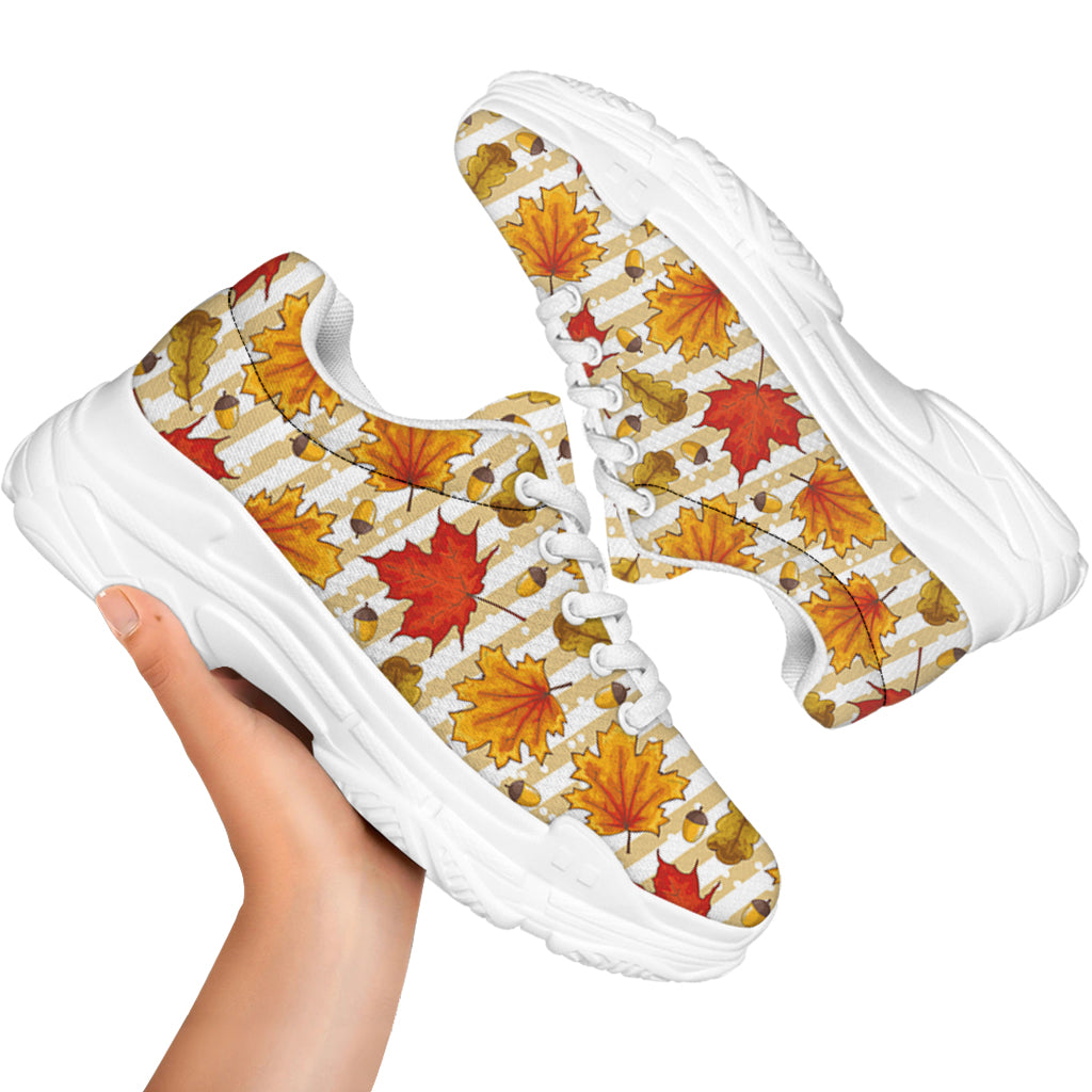 Maple And Oak Pattern Print White Chunky Shoes