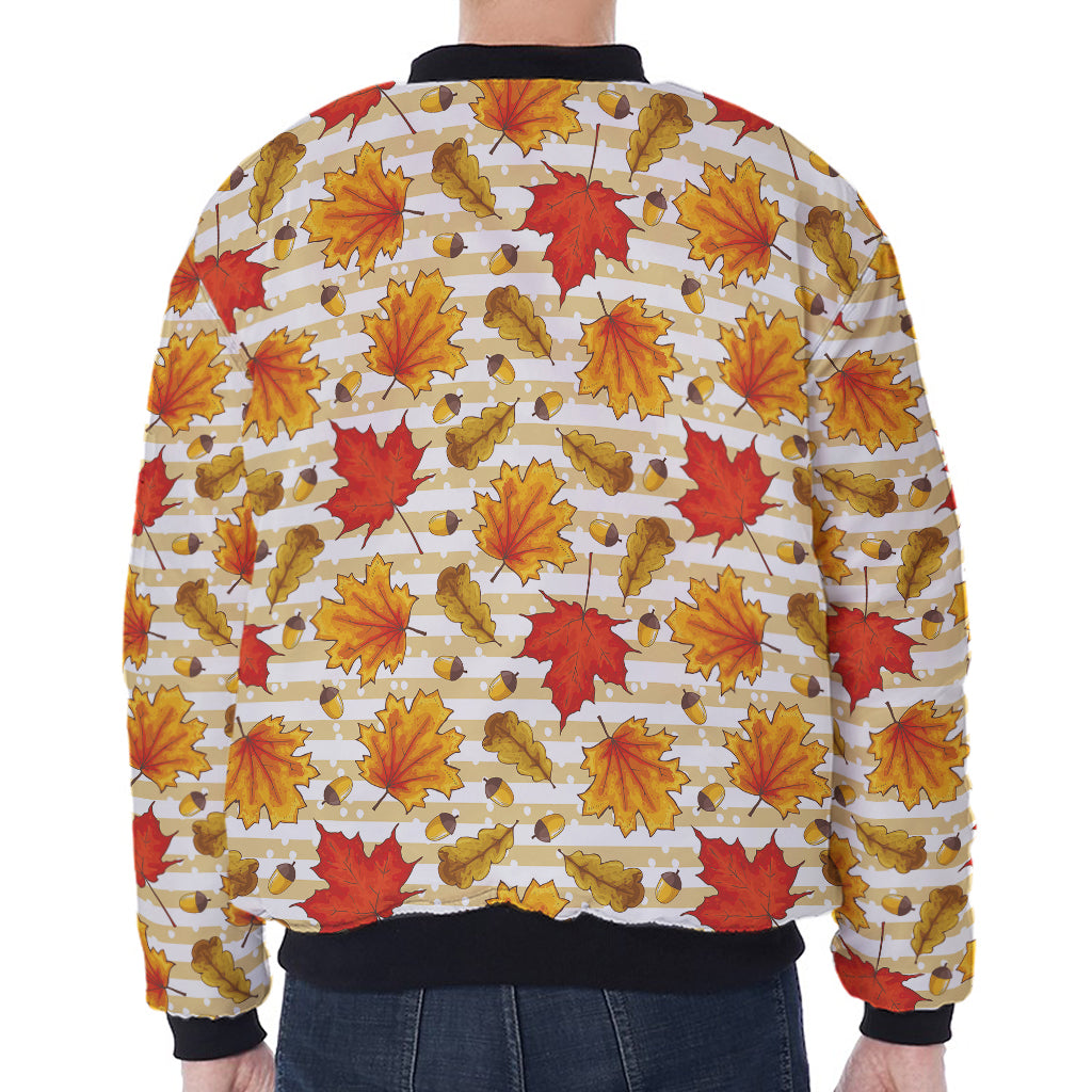 Maple And Oak Pattern Print Zip Sleeve Bomber Jacket