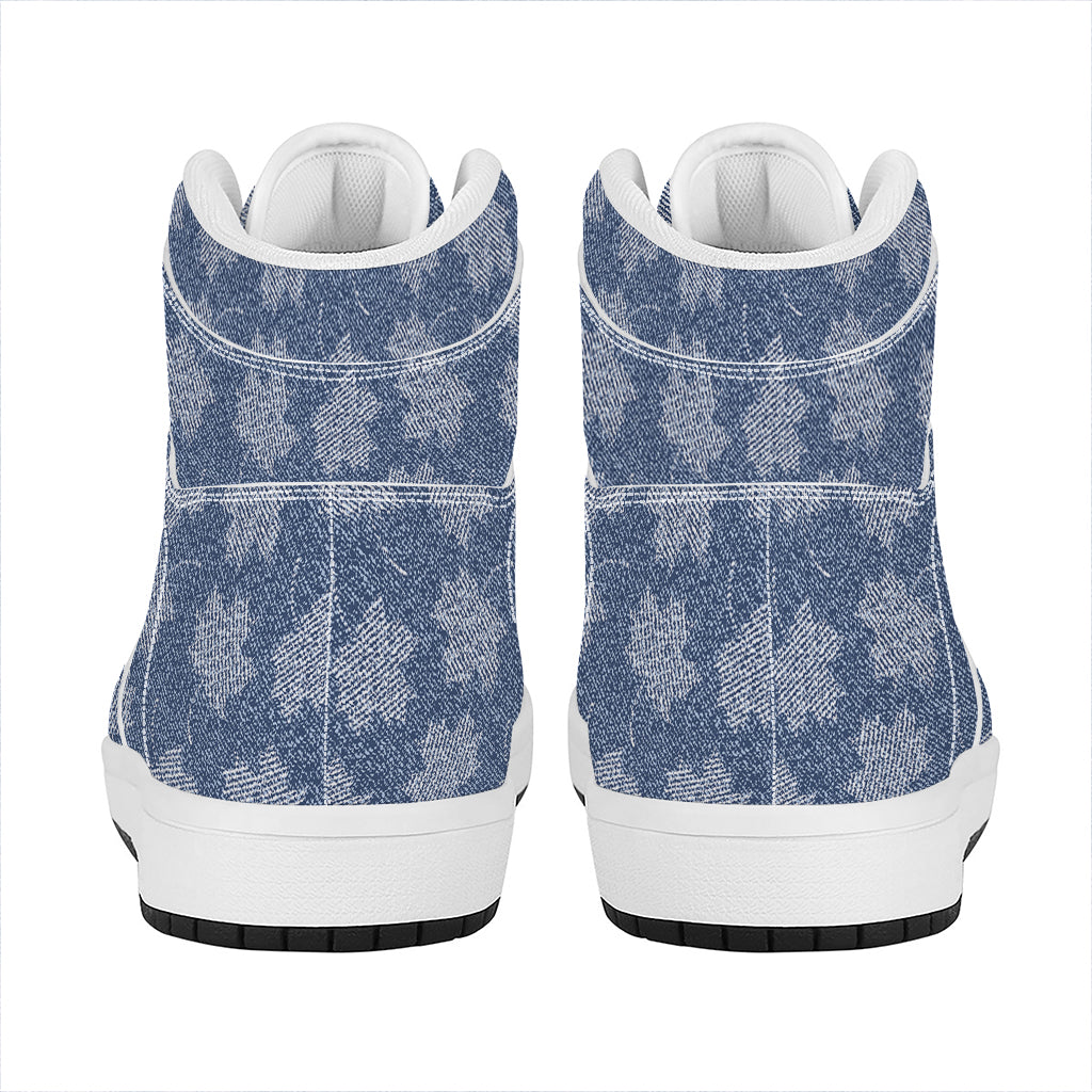 Maple Leaf Denim Jeans Pattern Print High Top Leather Sneakers