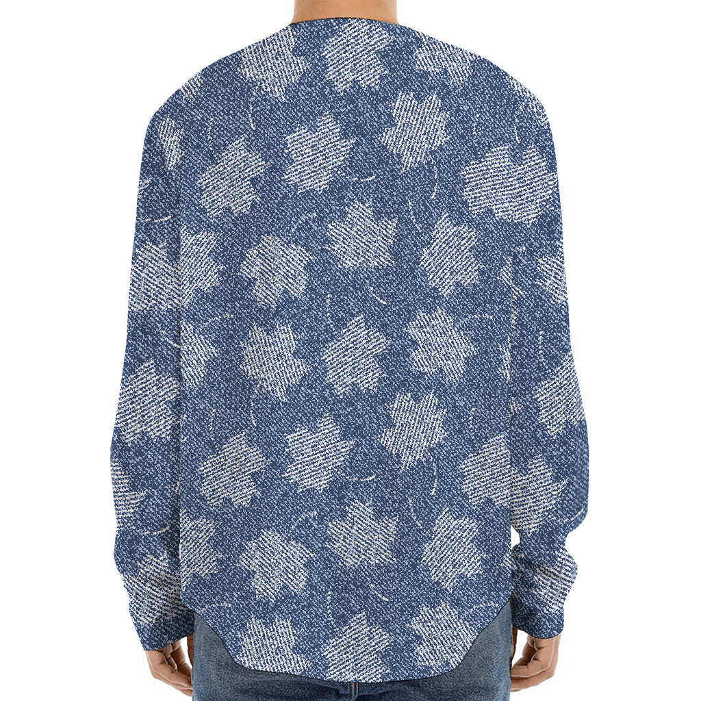 Maple Leaf Denim Jeans Pattern Print Long Sleeve Baseball Jersey
