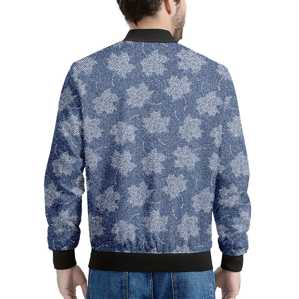 Maple Leaf Denim Jeans Pattern Print Men's Bomber Jacket