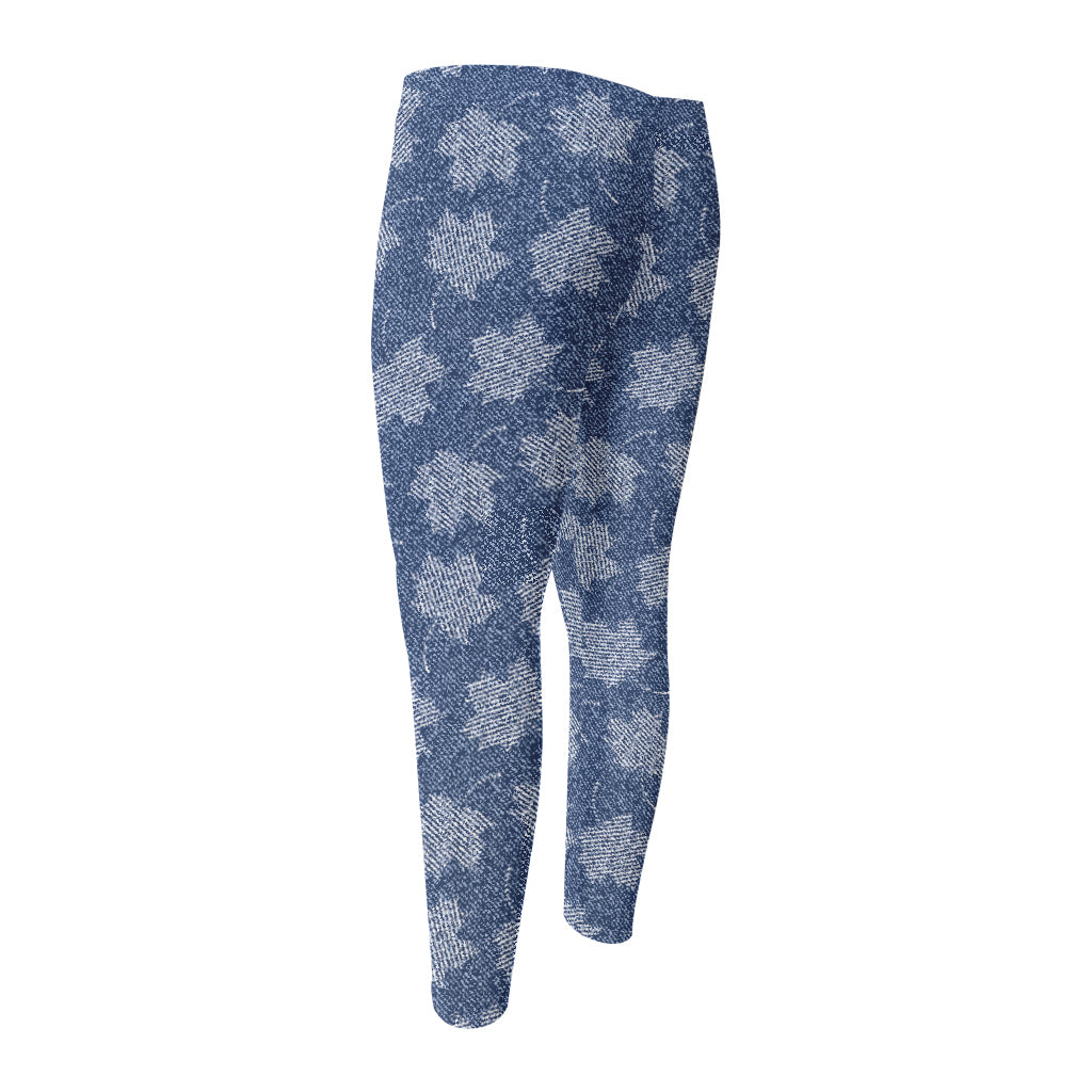 Maple Leaf Denim Jeans Pattern Print Men's Compression Pants