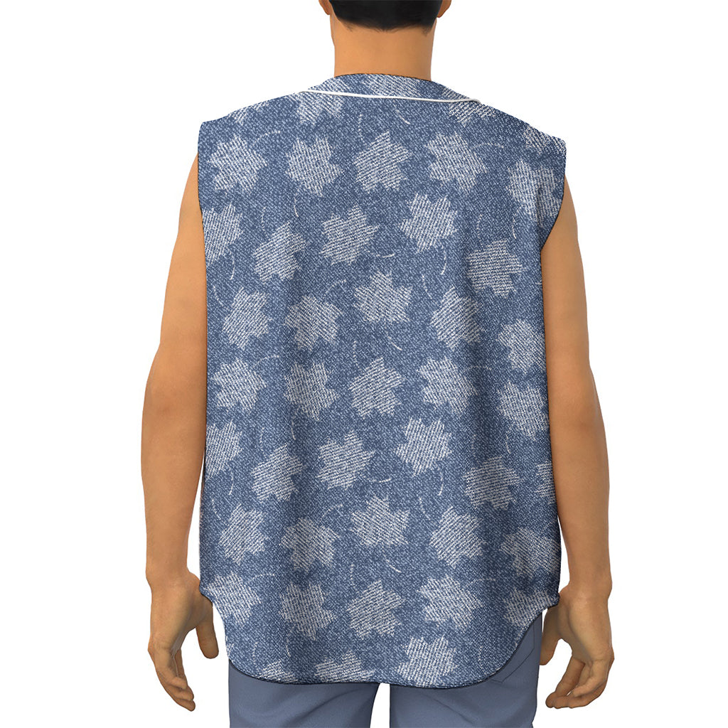 Maple Leaf Denim Jeans Pattern Print Sleeveless Baseball Jersey
