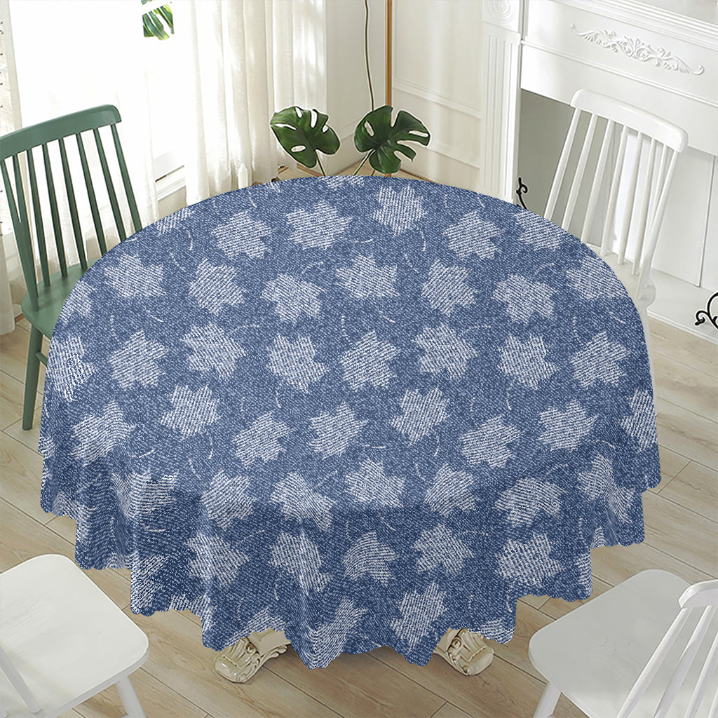 Maple Leaf Denim Jeans Pattern Print Waterproof Round Tablecloth