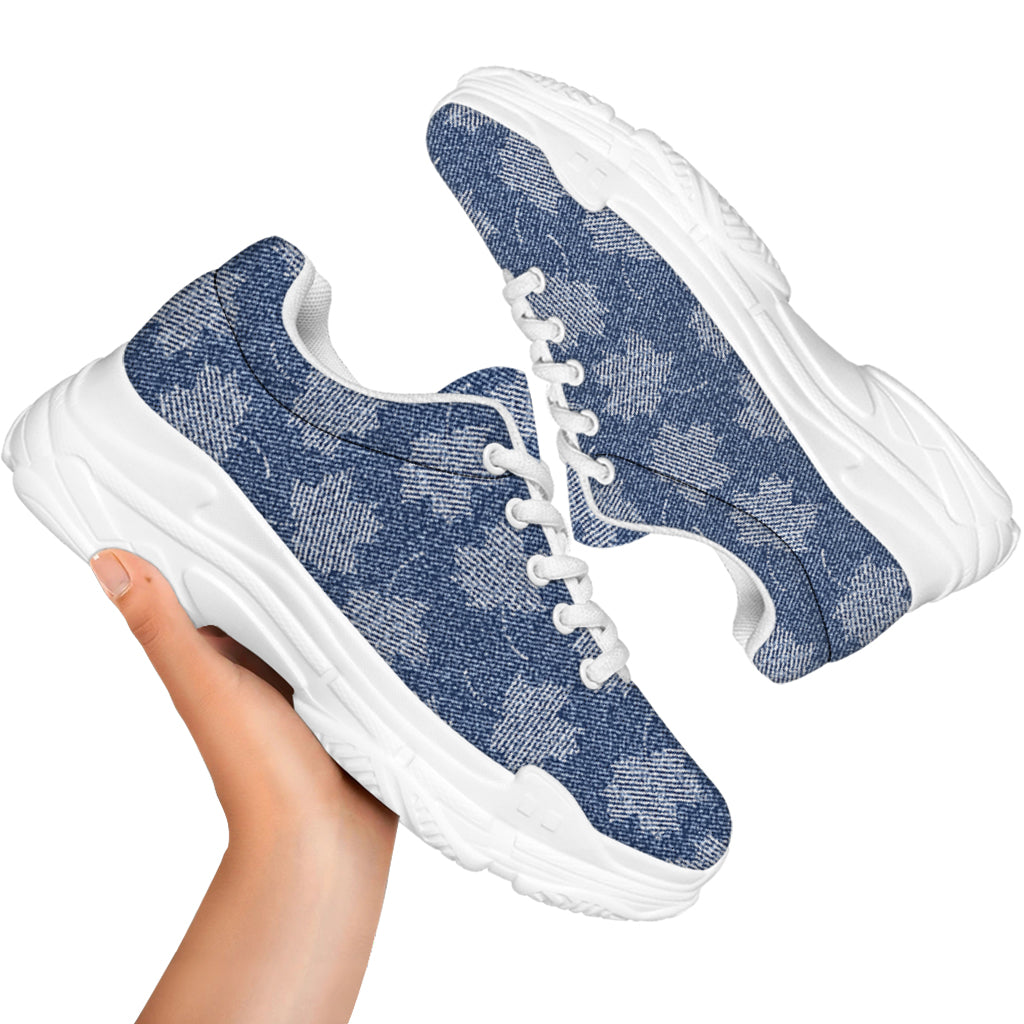 Maple Leaf Denim Jeans Pattern Print White Chunky Shoes