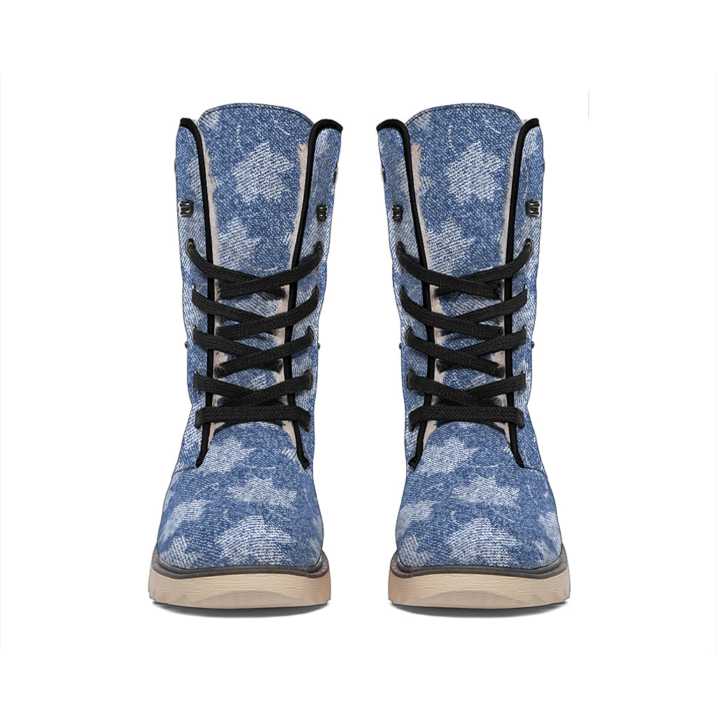 Maple Leaf Denim Jeans Pattern Print Winter Boots