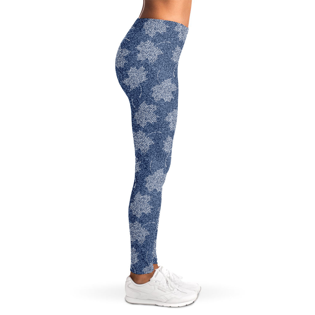 Maple Leaf Denim Jeans Pattern Print Women's Leggings