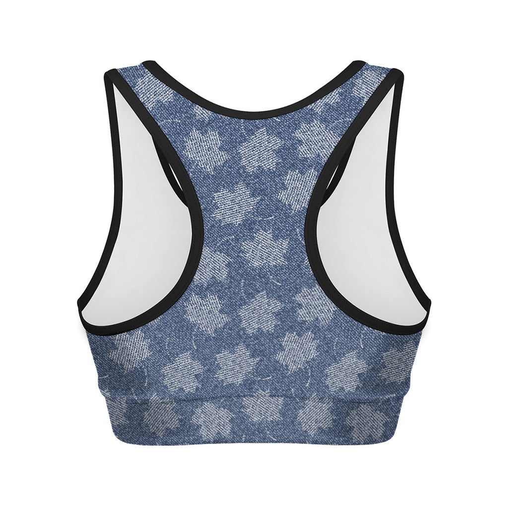 Maple Leaf Denim Jeans Pattern Print Women's Sports Bra