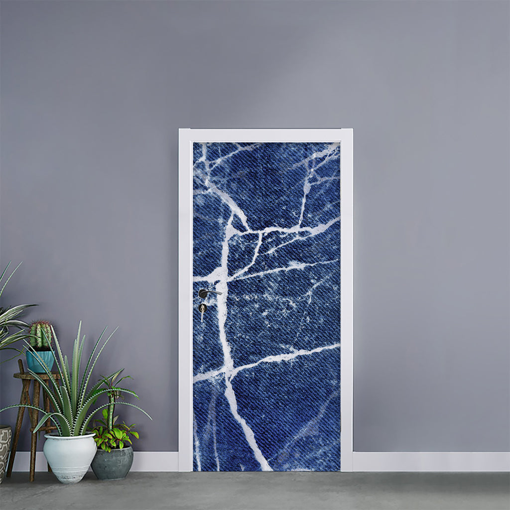 Marble Denim Jeans Pattern Print Door Sticker