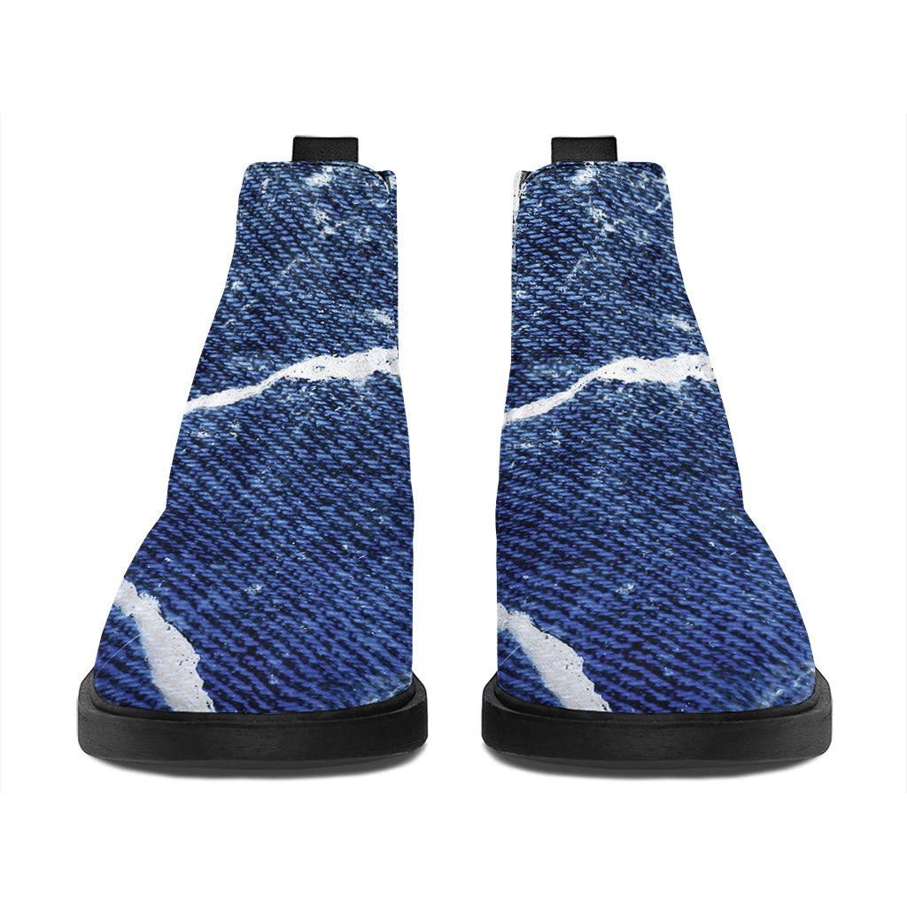 Marble Denim Jeans Pattern Print Flat Ankle Boots