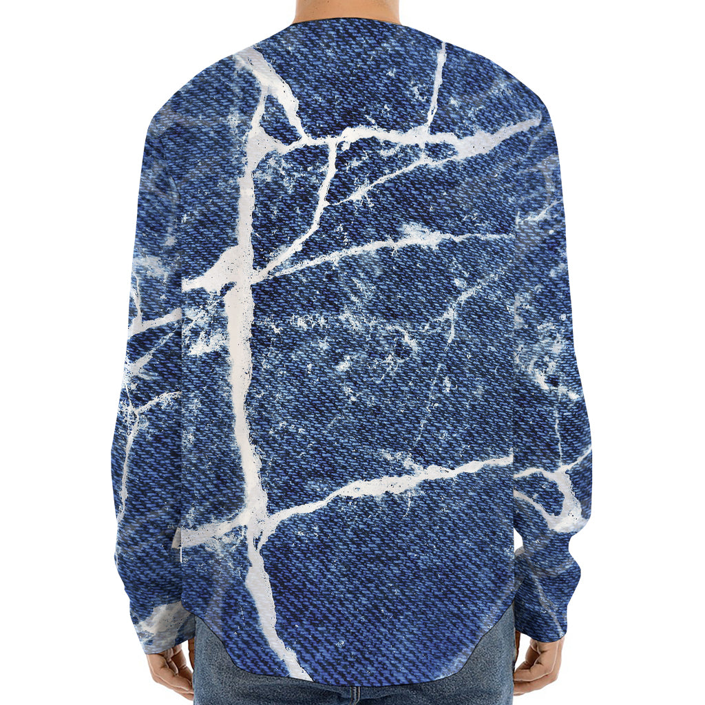 Marble Denim Jeans Pattern Print Long Sleeve Baseball Jersey