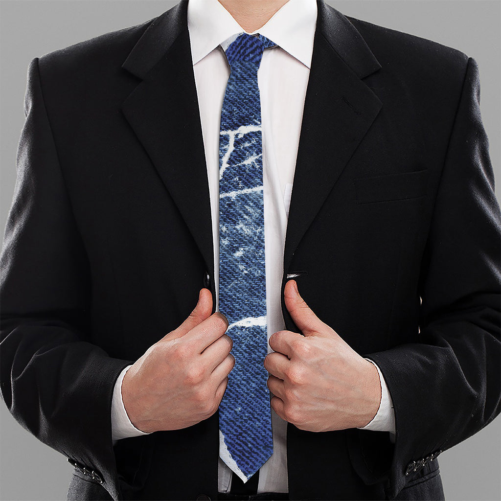 Marble Denim Jeans Pattern Print Necktie