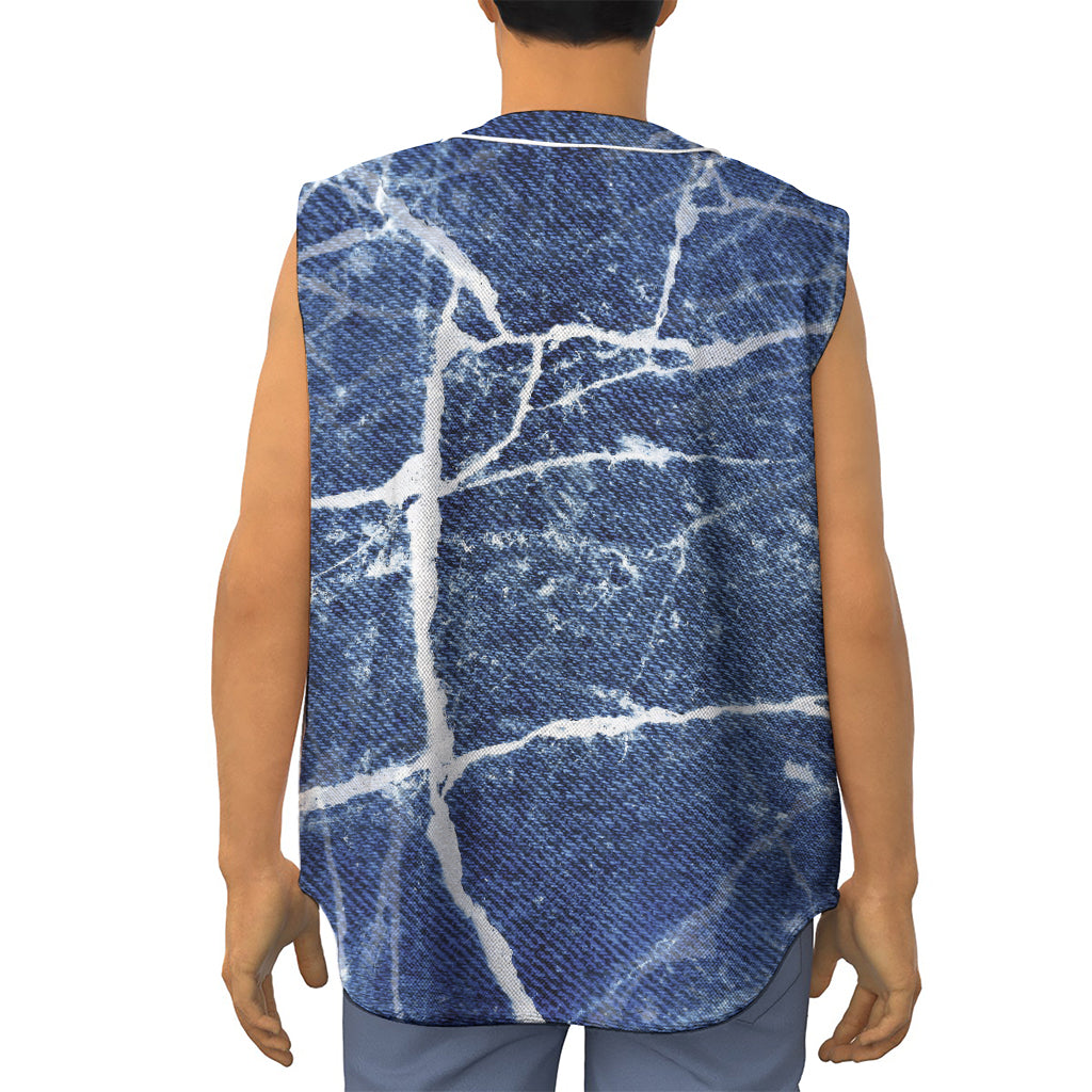 Marble Denim Jeans Pattern Print Sleeveless Baseball Jersey