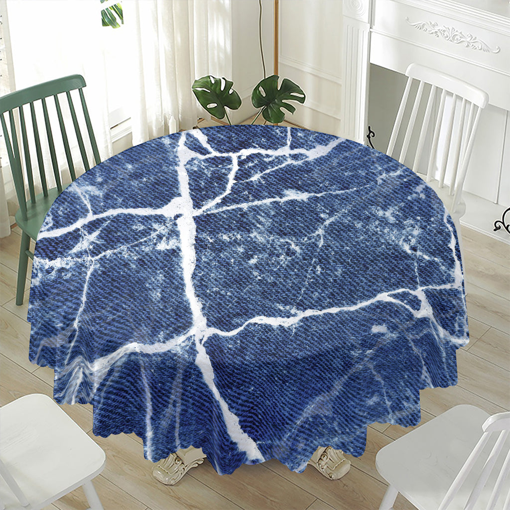 Marble Denim Jeans Pattern Print Waterproof Round Tablecloth