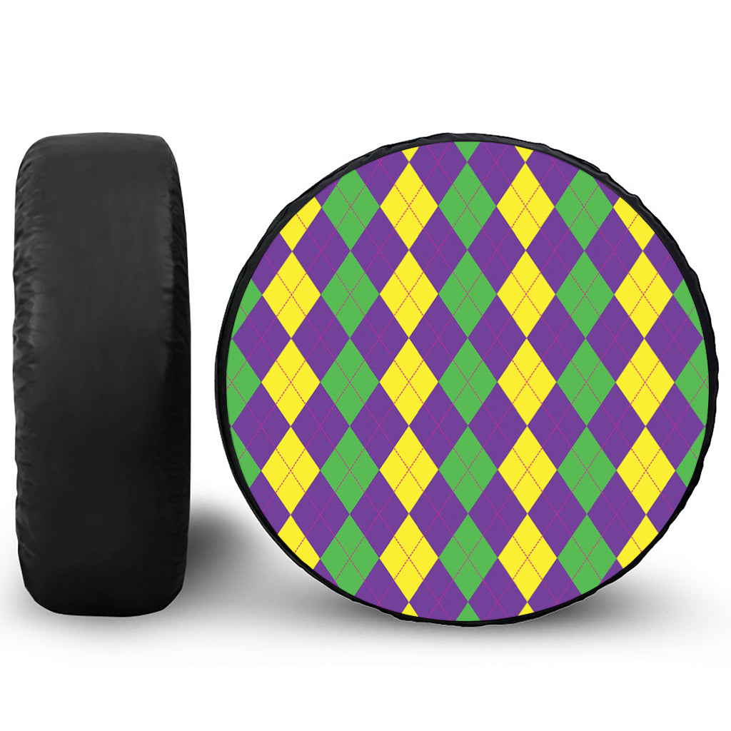 Mardi Gras Argyle Pattern Print Leather Spare Tire Cover
