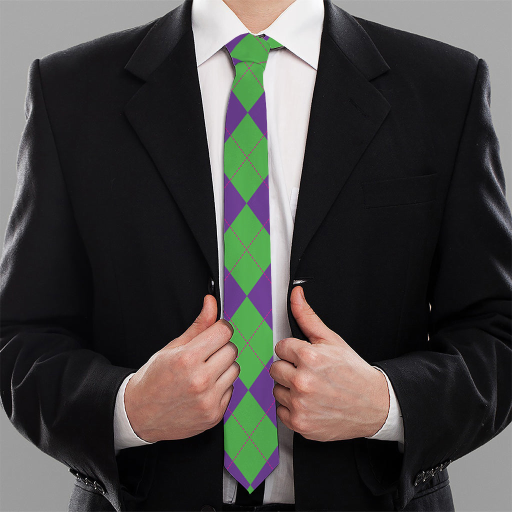 Mardi Gras Argyle Pattern Print Necktie