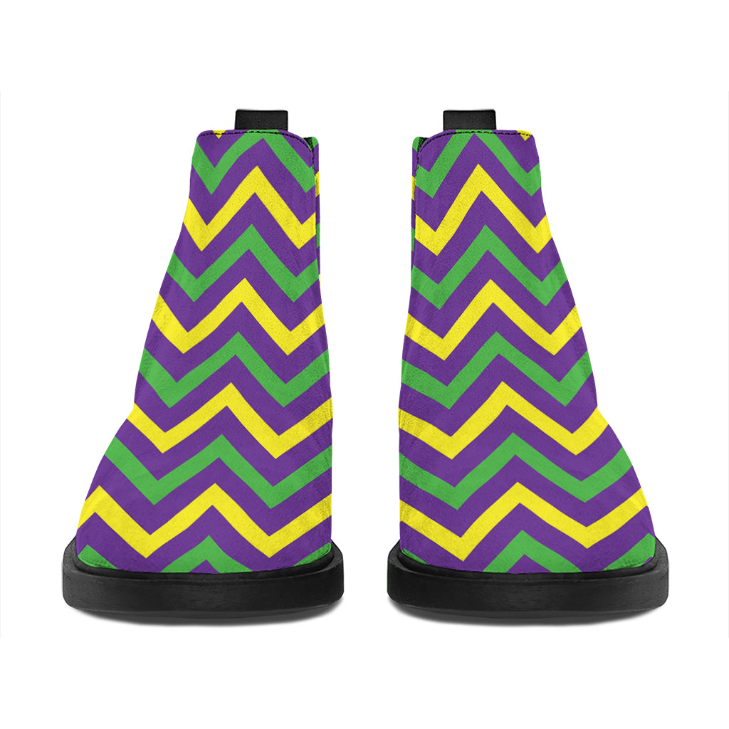 Mardi Gras Chevron Pattern Print Flat Ankle Boots