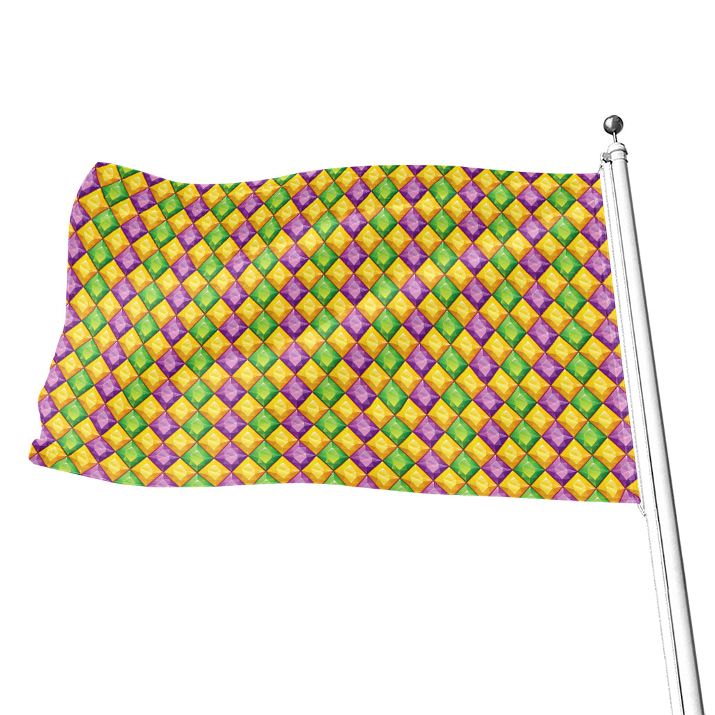 Mardi Gras Diamond Pattern Print Flag
