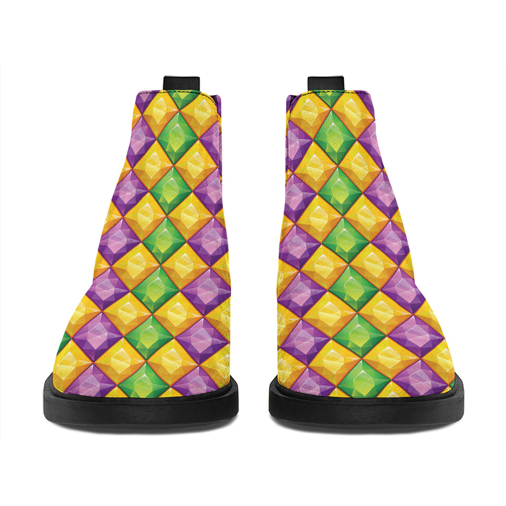 Mardi Gras Diamond Pattern Print Flat Ankle Boots