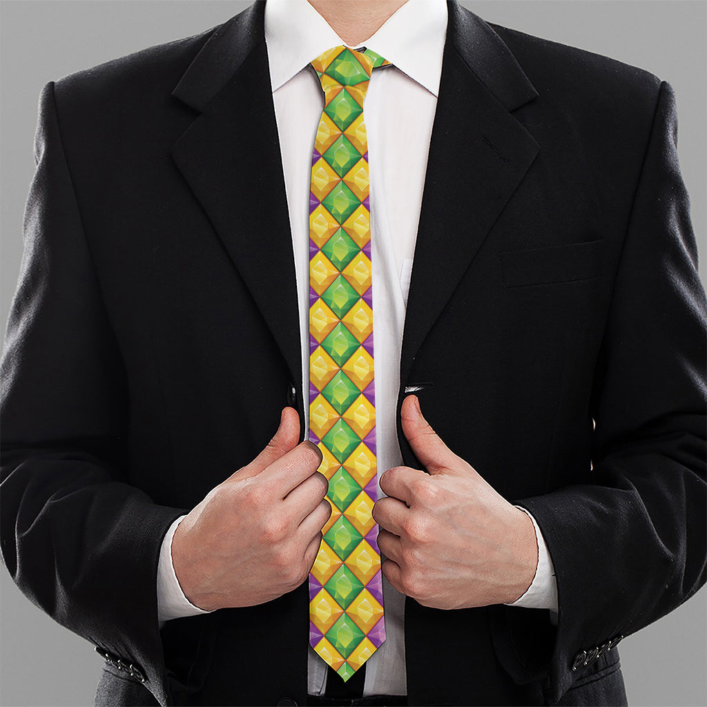 Mardi Gras Diamond Pattern Print Necktie