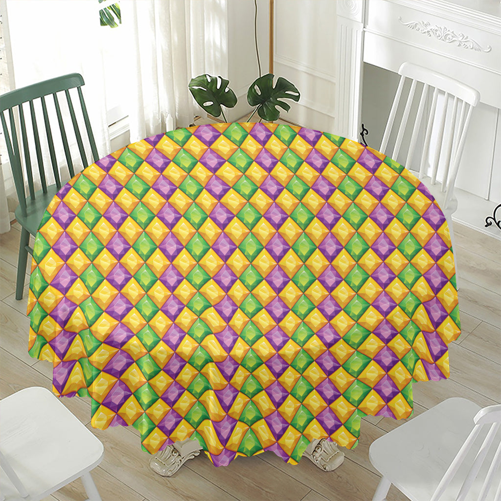 Mardi Gras Diamond Pattern Print Waterproof Round Tablecloth