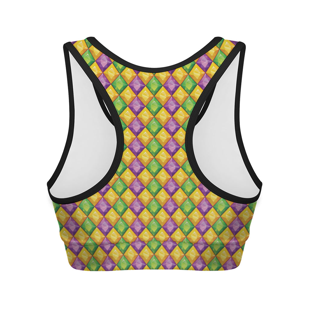 Mardi Gras Diamond Pattern Print Women's Sports Bra