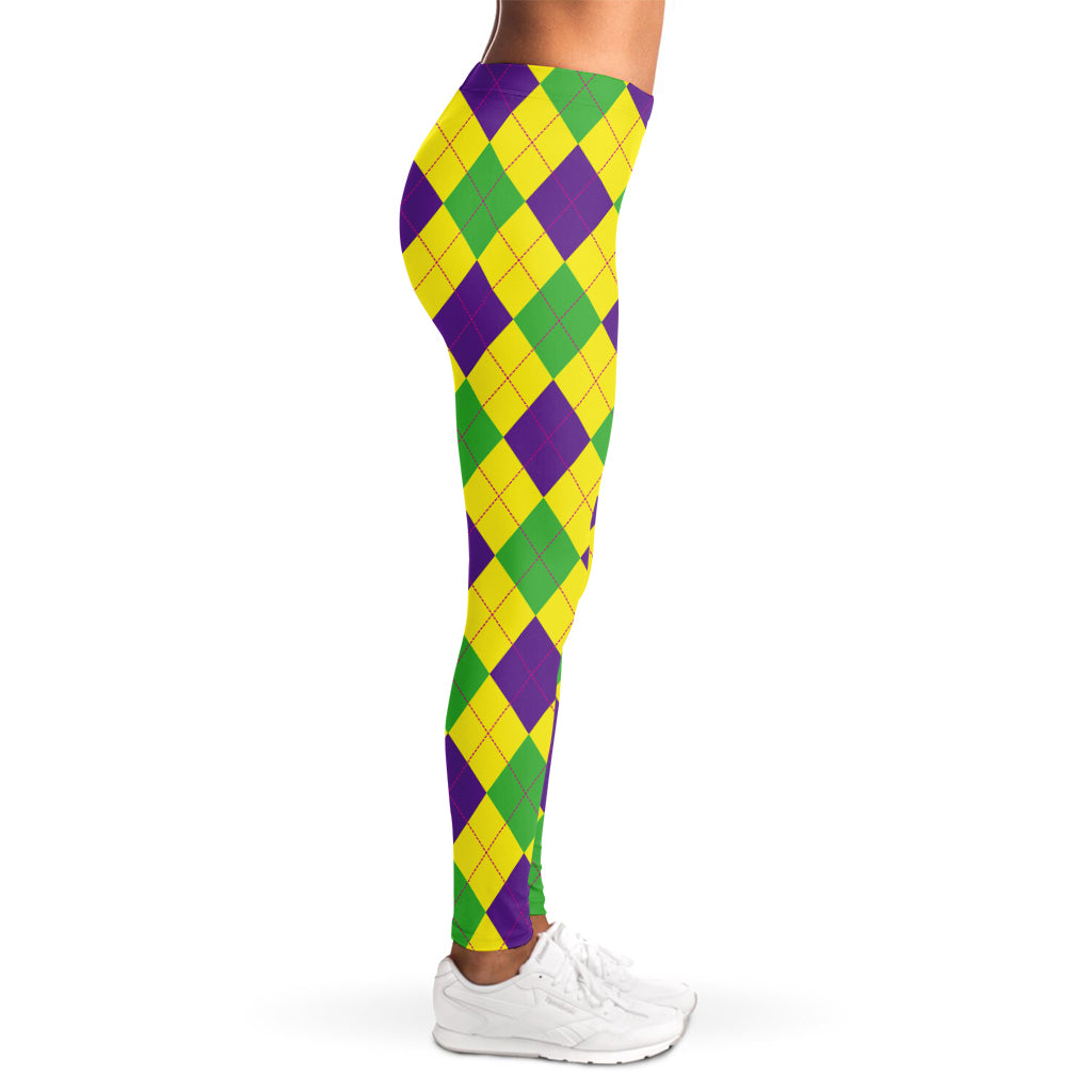 Mardi Gras Fat Tuesday Argyle Print Women's Leggings